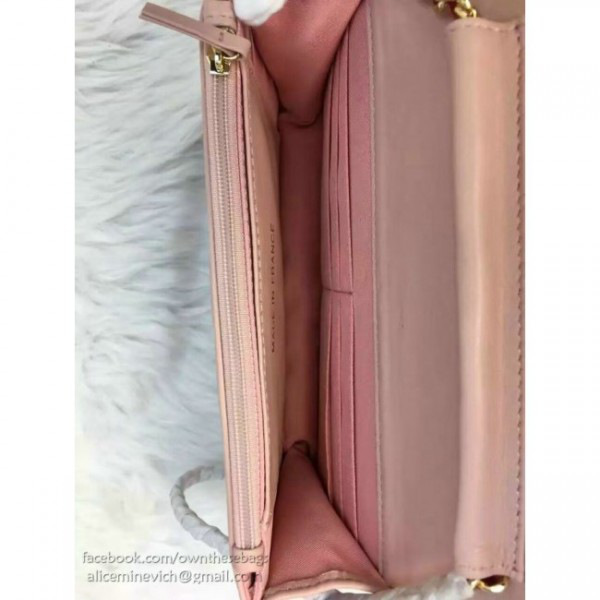 Ch**el lambskin mini chain wallet light pink a81023 vs06505