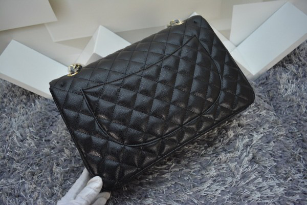 Ch**el caviar leather flap bag with gold/silver chain black 33cm