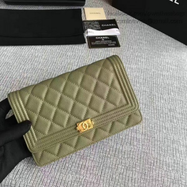 Ch**el caviar woc chain boy bag wallet green a80287 vs07114