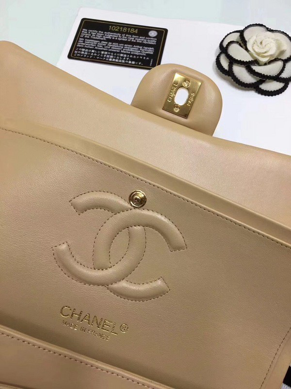 Ch**el classic flap bag beige caviar leather sliver&gold chain 25cm
