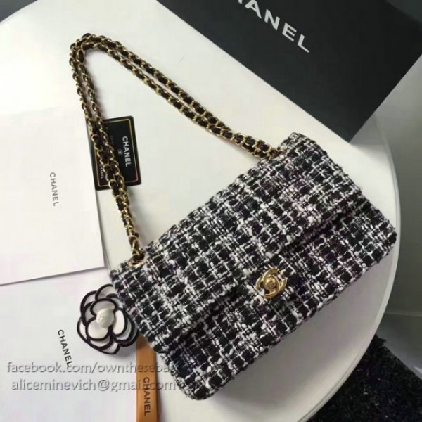 Ch**el tweed flap shoulder bag gold