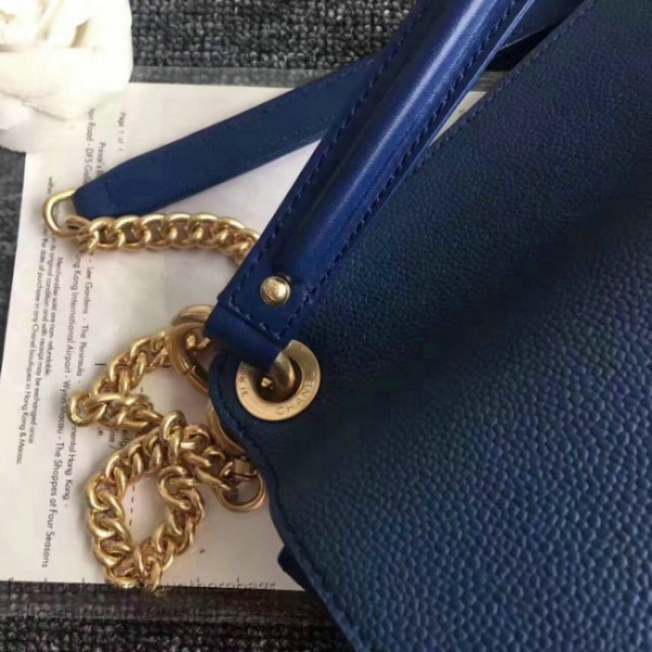 Ch**el grained calfskin large top handle flap bag blue