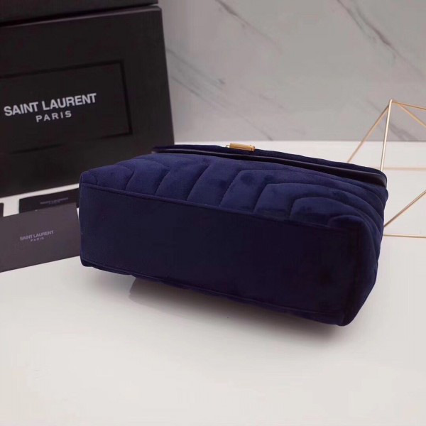 Y51 loulou monogram quilted velvet shoulder bag blue 4795 25cm*17cm*9cm