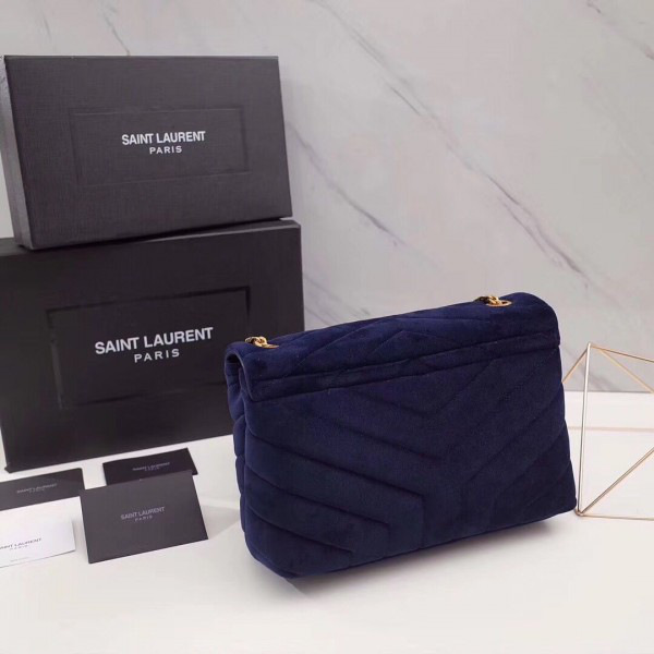Y51 loulou monogram quilted velvet shoulder bag blue 4795 25cm*17cm*9cm