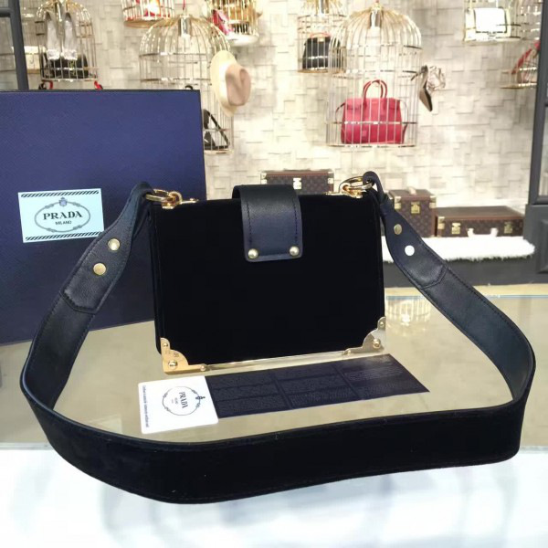 Pra*a velvet cahier bag black 4263 20cm x 14.5 cm x 7cm