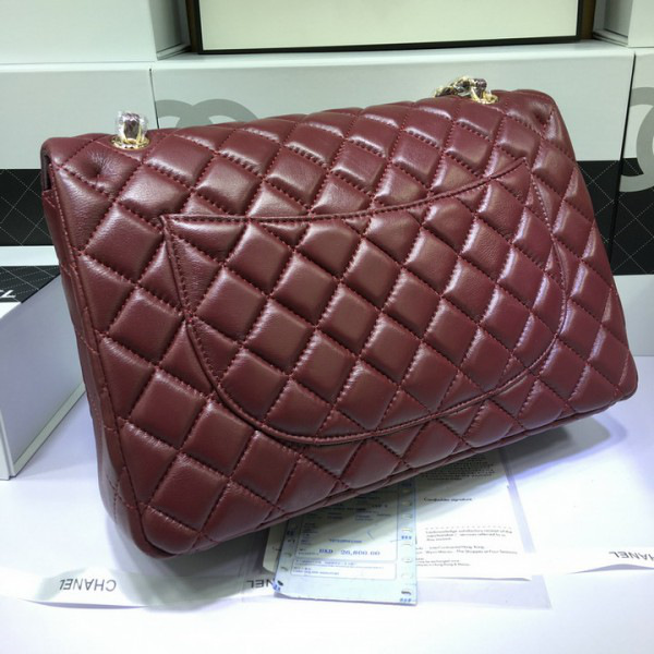 Ch**el lambskin leather flap bag with gold/silver chain maroom red 33cm