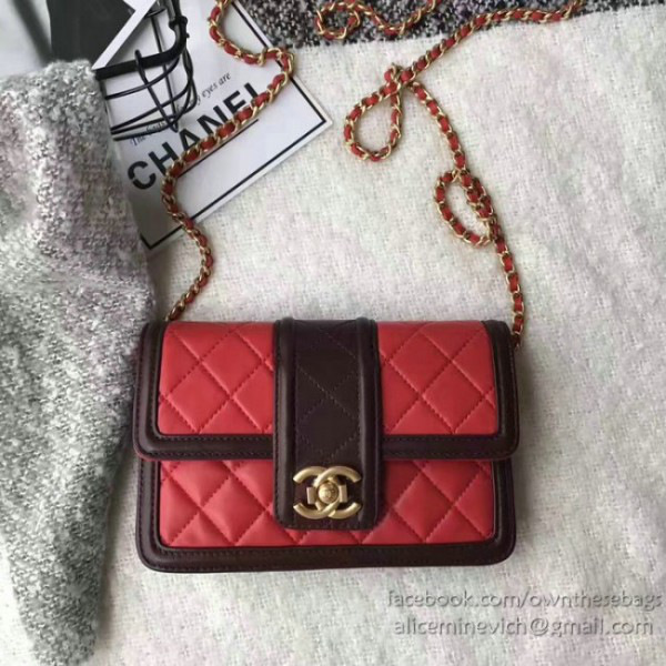 Ch**el lambskin small wallet on chain red a91365 vs01732