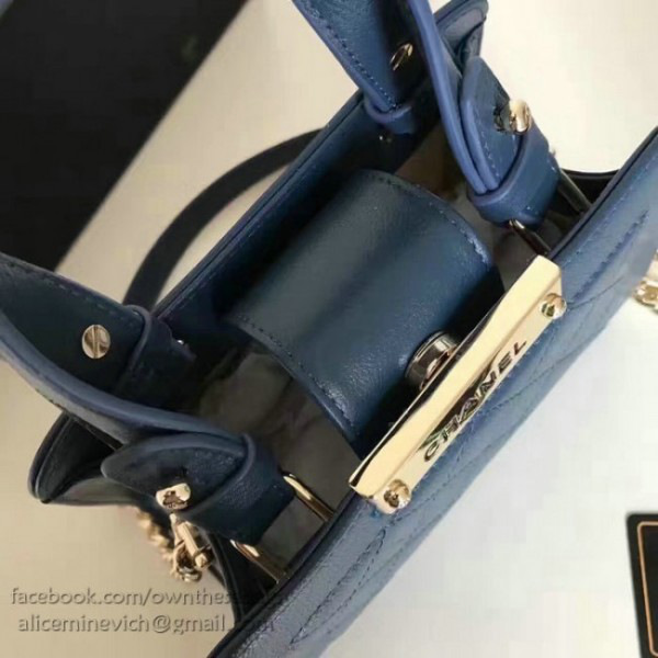 Ch**el small label click leather shopping bag blue
