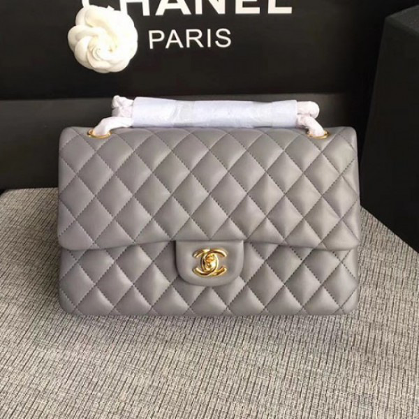 Ch**el lambskin flap bag grey a01112 25cm