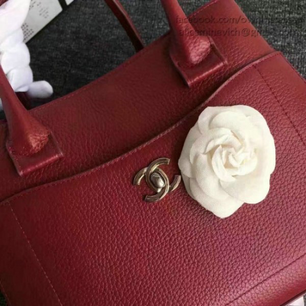Ch**el calfskin large shopping bag burgundy
