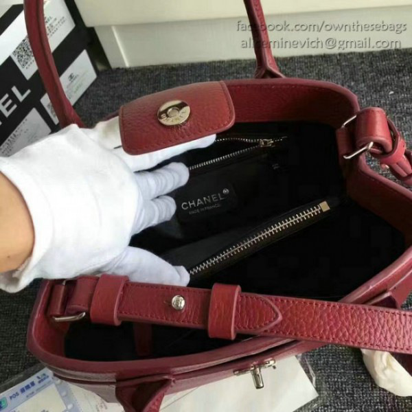 Ch**el calfskin large shopping bag burgundy