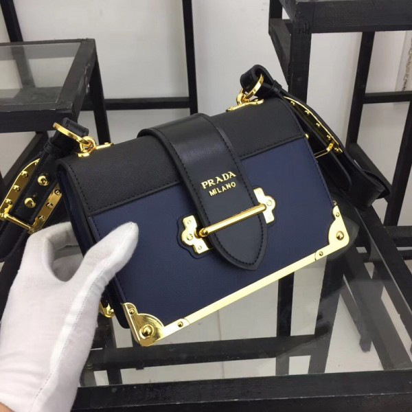 Pra*a cahier leather shoulder bag 1bd045 blue 20 x 14.5 x 8.5 cm