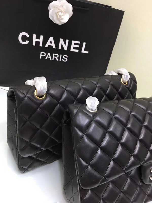 Ch**el classic flap bag black lambskin leather sliver&gold chain 30cm