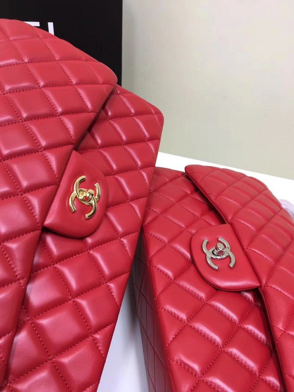 Ch**el classic flap bag red lambskin leather sliver&gold chain 30cm