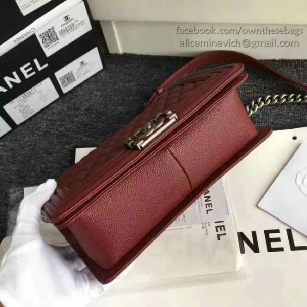 Ch**el quilted caviar medium boy bag burgundy