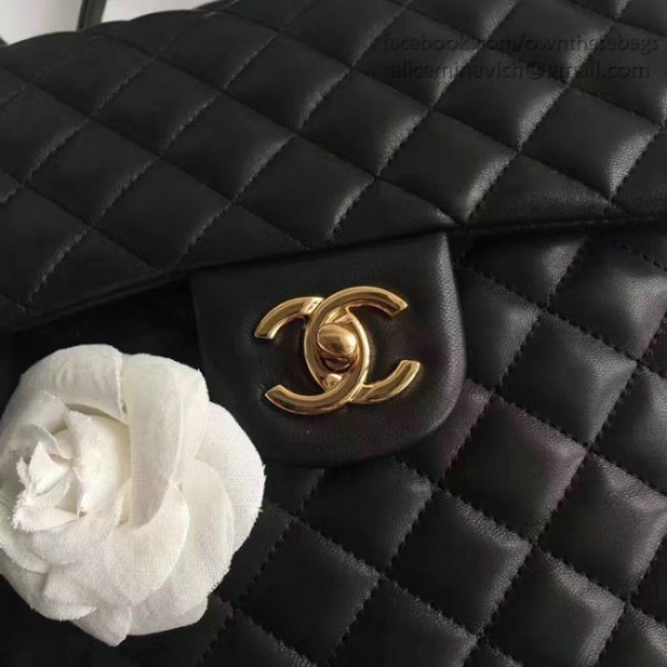 Ch**el quilted lambskin large backpack black gold hardware