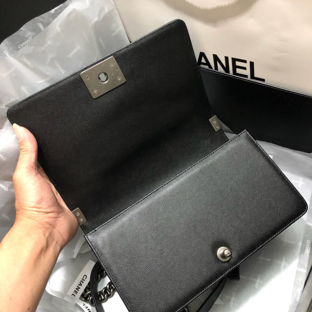 Ch**el original quality 67086 medium v fine ball black silver hardware  25cm