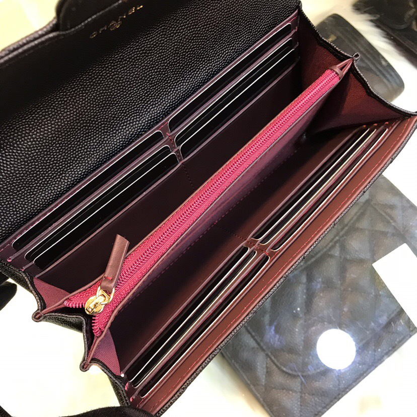 Ch**el classic cf long lychee purse v black 10.5*19.*3cm