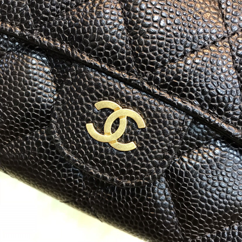 Ch**el classic cf long lychee purse black with green 10.5*19.*3cm