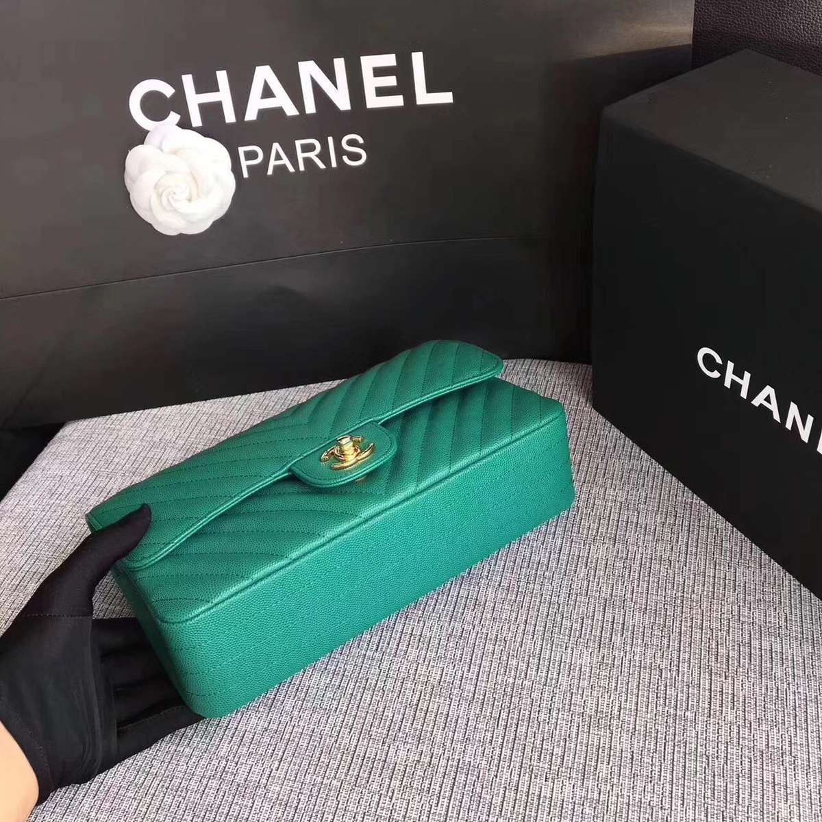 Ch**el classic tote apple green