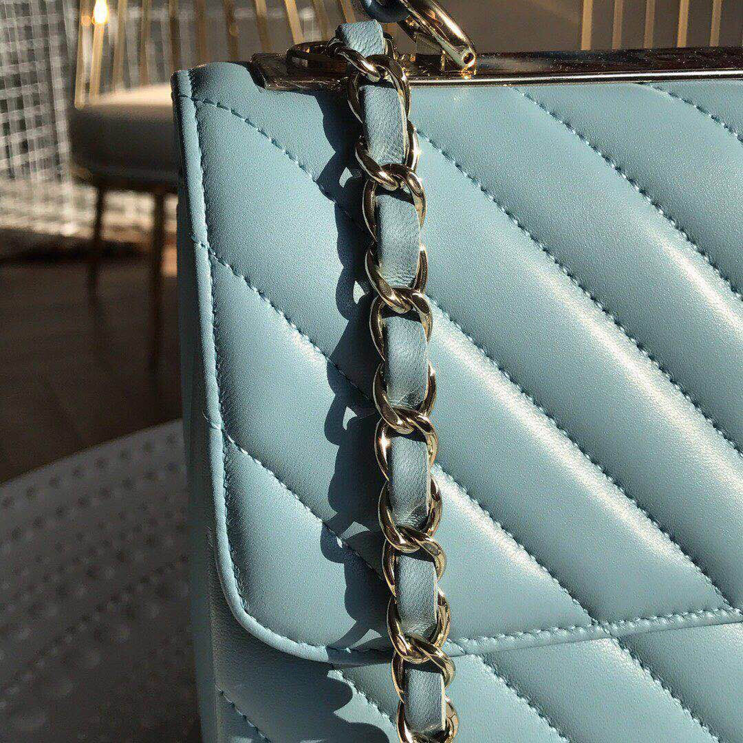 Ch**el new rhombic chain bag blue 25cm