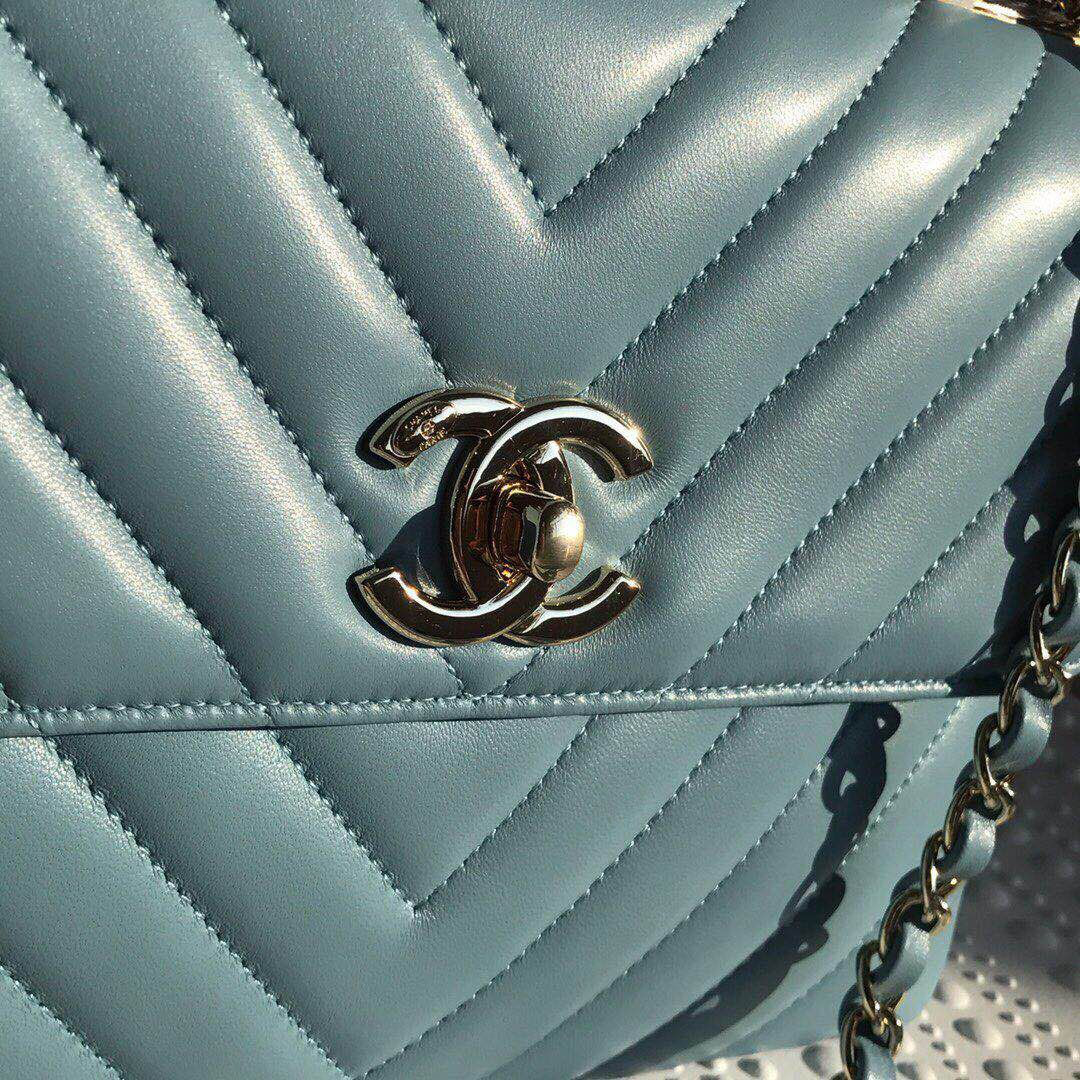 Ch**el new rhombic chain bag blue 25cm