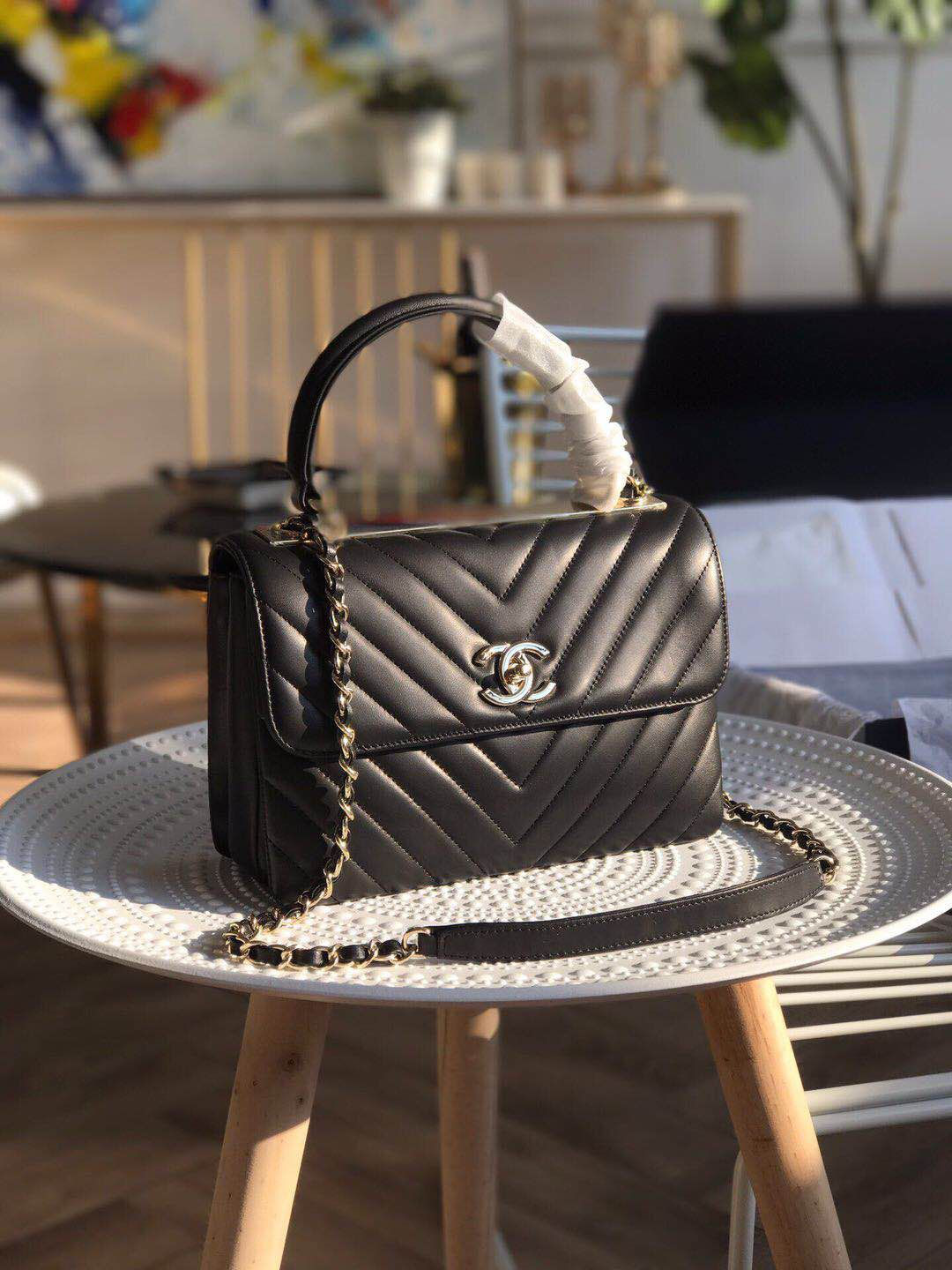 Ch**el new rhombic chain bag black 25cm