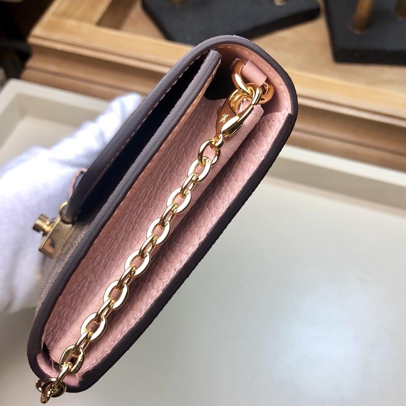 Lv croisette wallet damier canvas wallet detachable metal chain ponk_19.0 x 10.5 x 2.5 cm