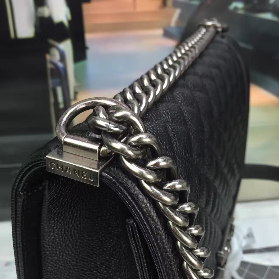 Ch**el new medium boy caviar handbag silver 28cm
