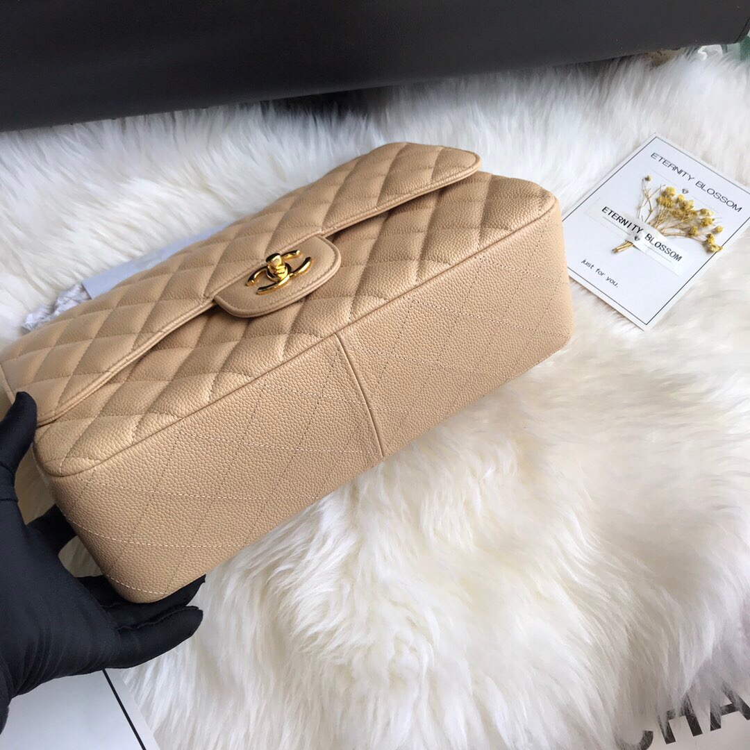 Ch**el flap bag caviar leather beige a1113 30cm