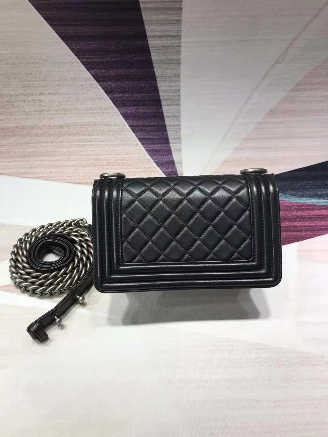 Ch**el matte boy bag 20cm black with sliver hardware 20cm