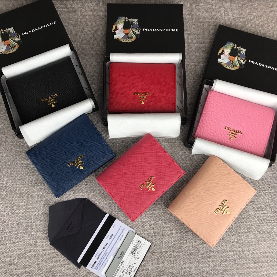 Pra*a small saffiano leather wallet rose red 1mv204 11.2 x 8.5 cm