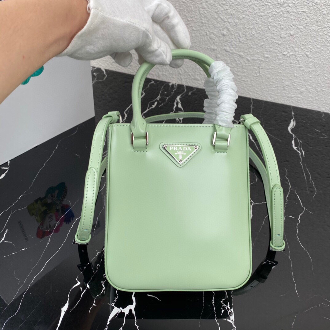Pra*a small brushed leather tote aqua 1ba331 17.5 x 15 x 5cm