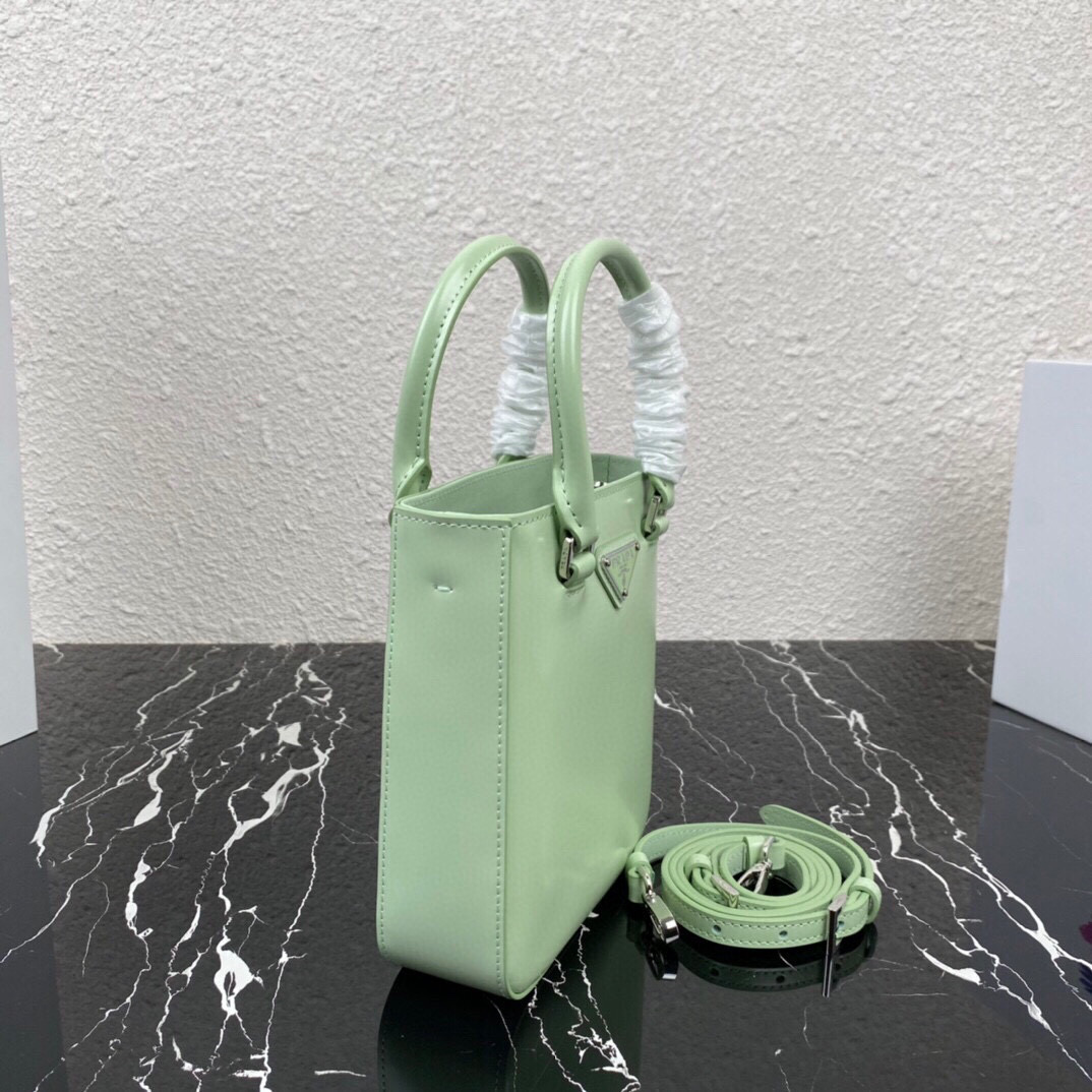 Pra*a small brushed leather tote aqua 1ba331 17.5 x 15 x 5cm