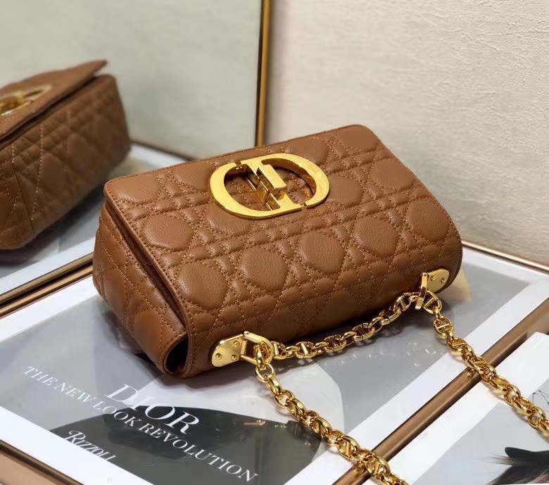small d10r caro bag cognac-colored S*pple cannage calfskin 20x12x7cm