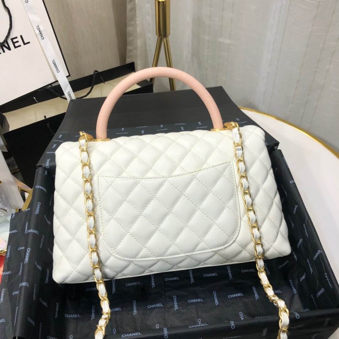 Ch**el maxi flap bag with top handle white 28 cm