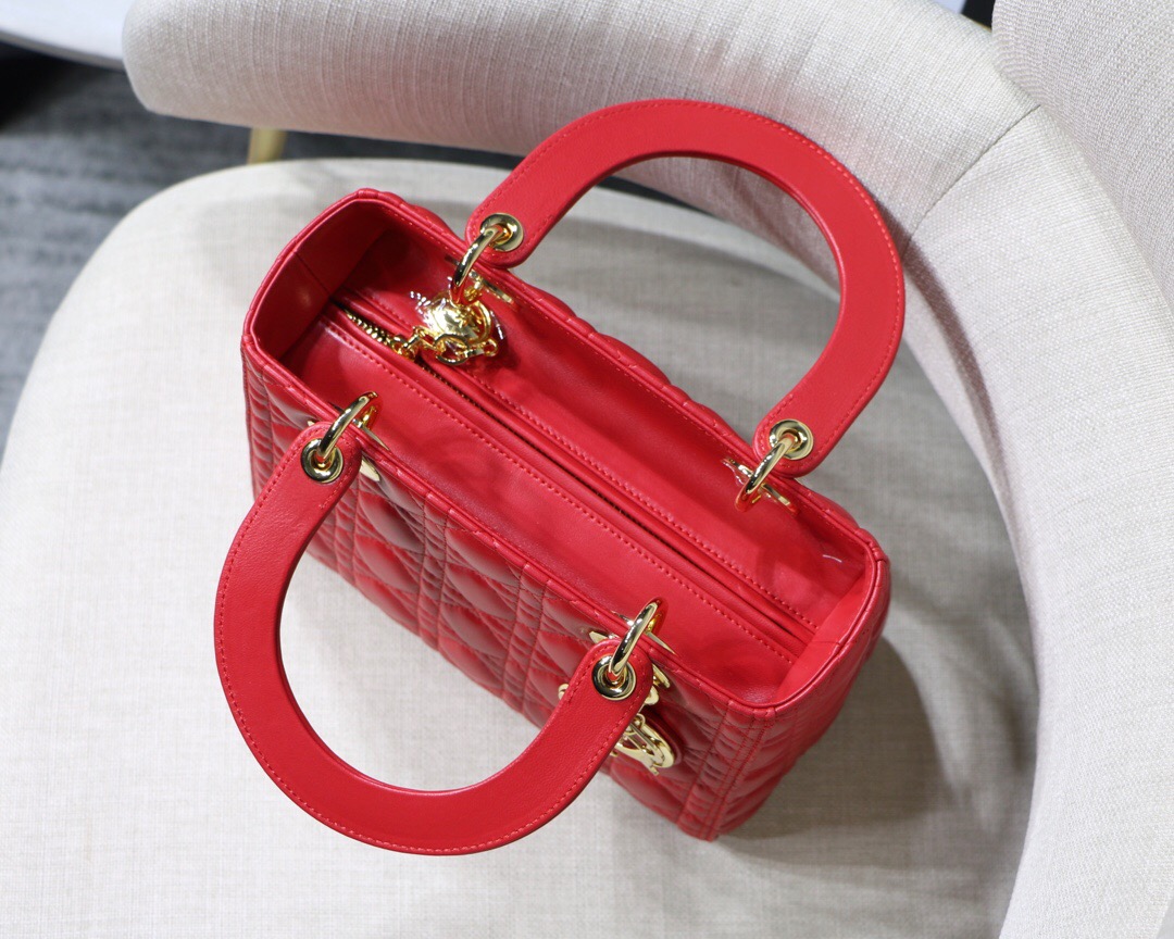 D10r medium ultramatte lady bag cherry red cannage lambskin m0565 24 x 20 x 11cm