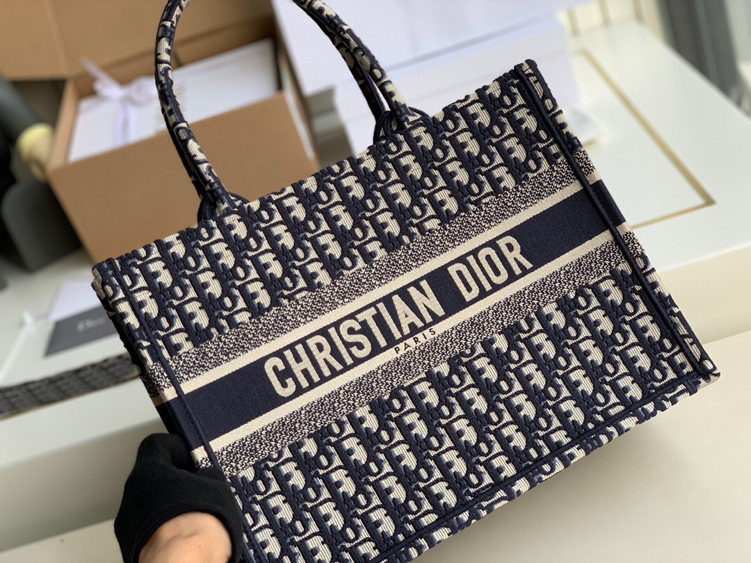 D10r  small D10r book tote blue D10r oblique embroidery m1296 26.5 cm
