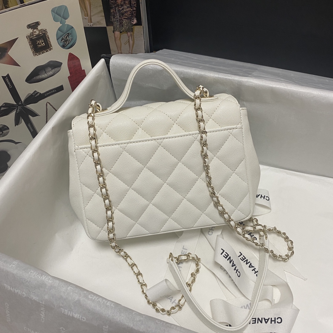 Ch**el mini flap bag with top handle white a93749 19 x 7 x 14 cm