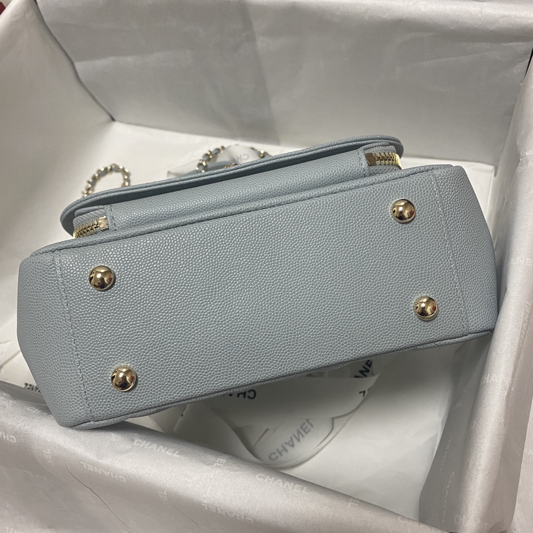 Ch**el mini flap bag with top handle blue a93749 19x7x14cm