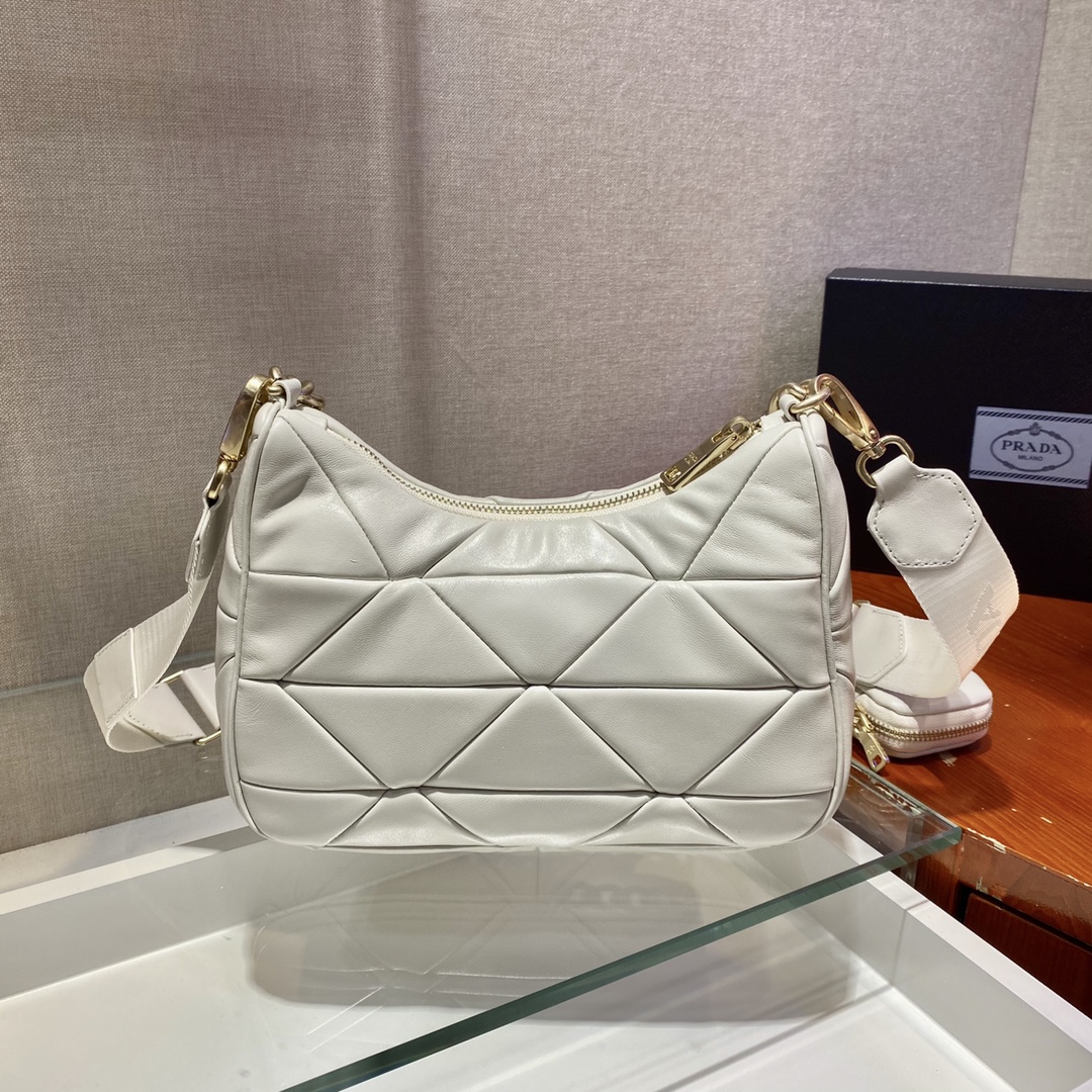 Pra*a system nappa leather patchwork shoulder bag 1bc157 24 x 18.5 x 9 cm
