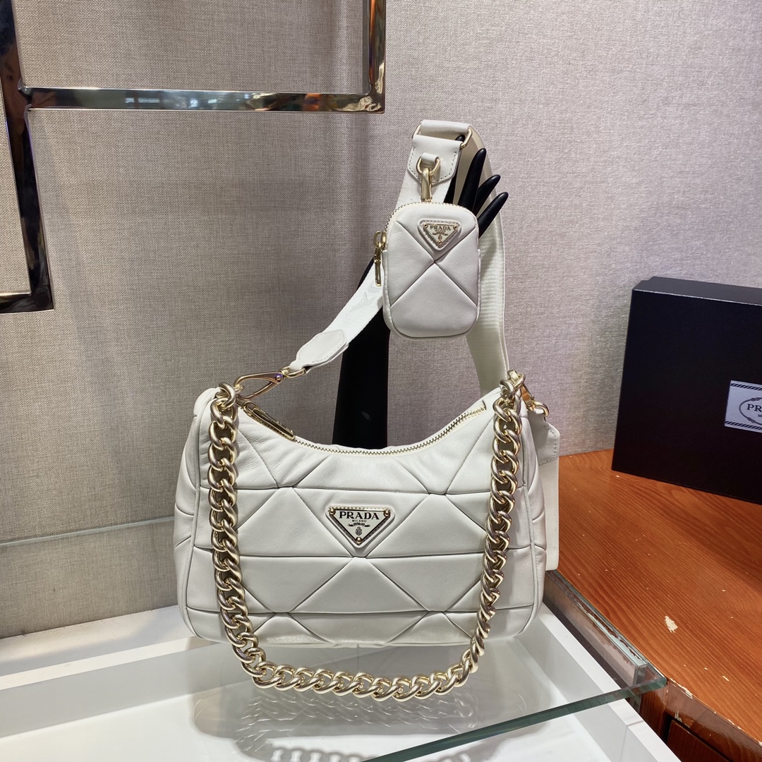 Pra*a system nappa leather patchwork shoulder bag 1bc157 24 x 18.5 x 9 cm