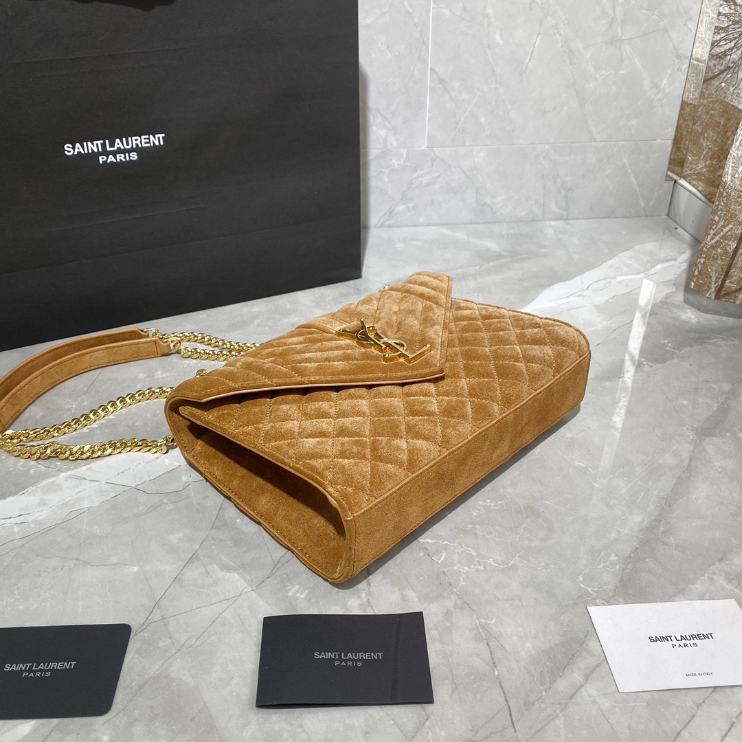 Y51 envelope medium bag in mix matelassÉ velvet beige 487206  24 × 17.5 × 6 cm