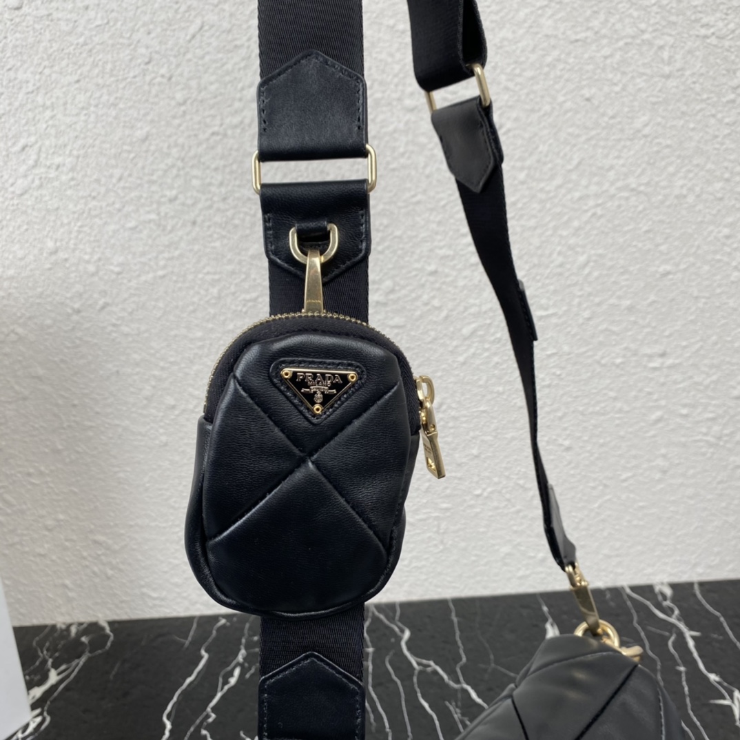 Pra*a system nappa leather patchwork bag black 1bd292 21 x 16 x 7 cm