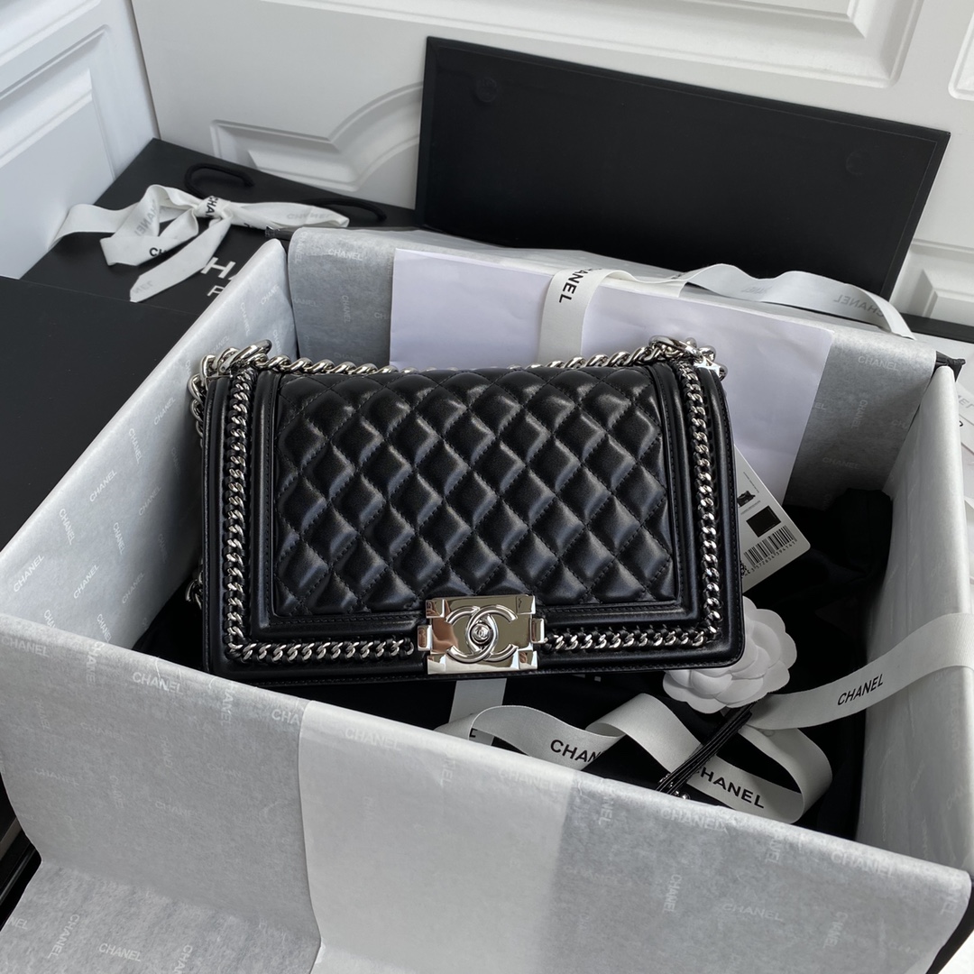Ch**el small chevron boy bag silver a67085 12 x 20 x 8.5 cm