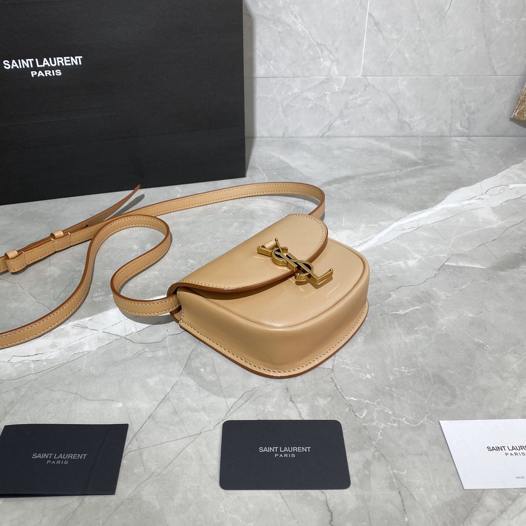 Y51 kaia mini satchel in smooth vintage leather brown gold 619740 15 x 14 x 4.5 cm