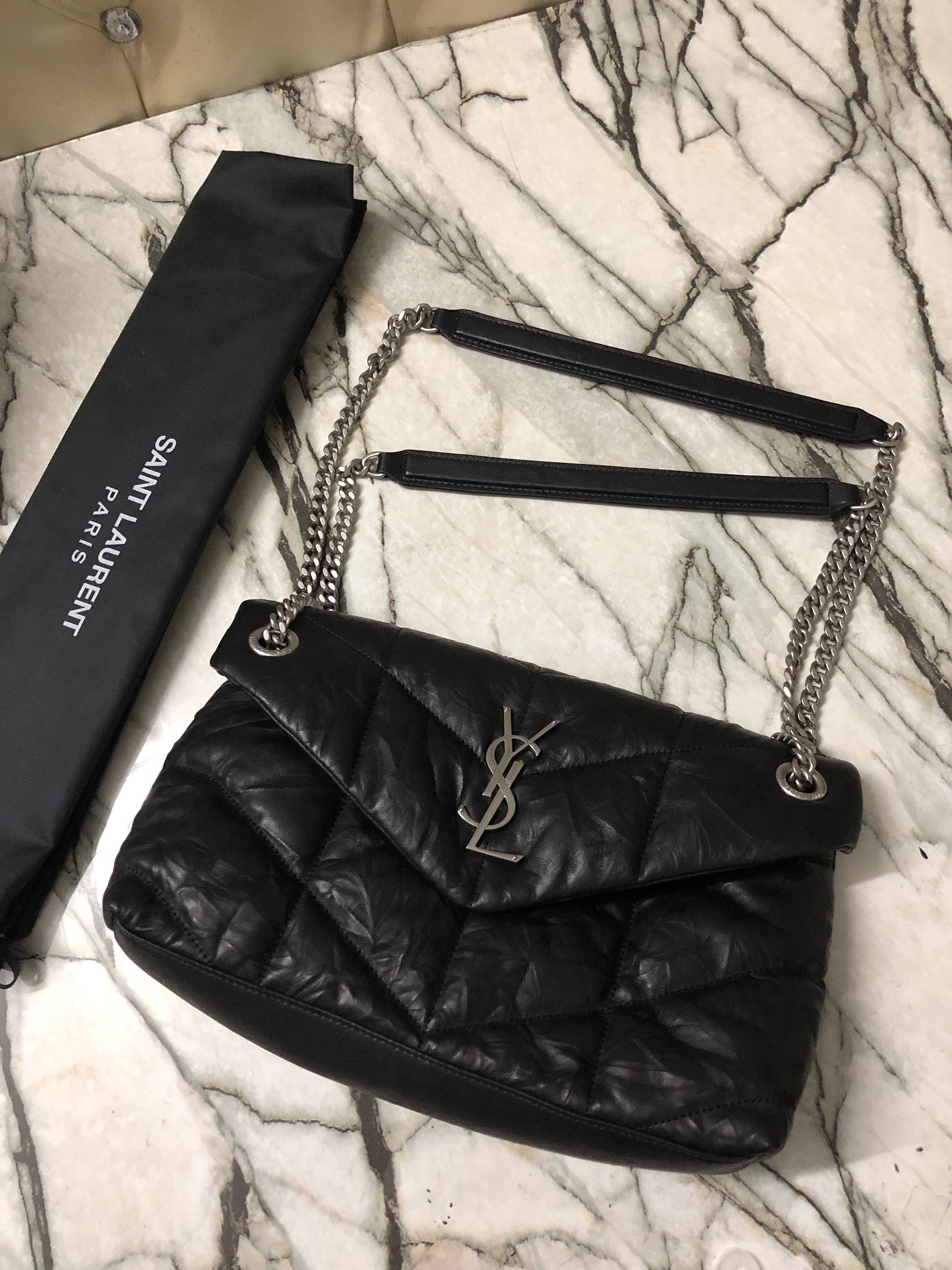 Y51 puffer small bag in quilted lambskin black adn silver chain 5774761 29 x 17 x 11 cm