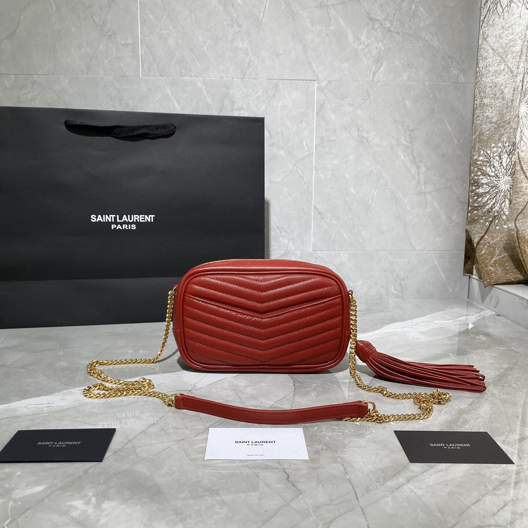 Y51 lou mini bag in quilted grain de poudre embossed leather rougr opyum 6125791 18 × 10 × 5 cm