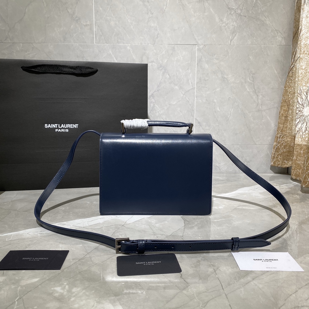 Y51 medium bellechasse in leather blue and silver 482051 22 x 16 x 9 cm
