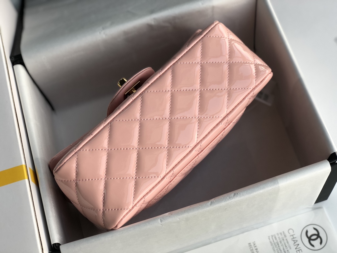 ch**el cf mini patent calfskin & G01den metal pink rose bag 20cm